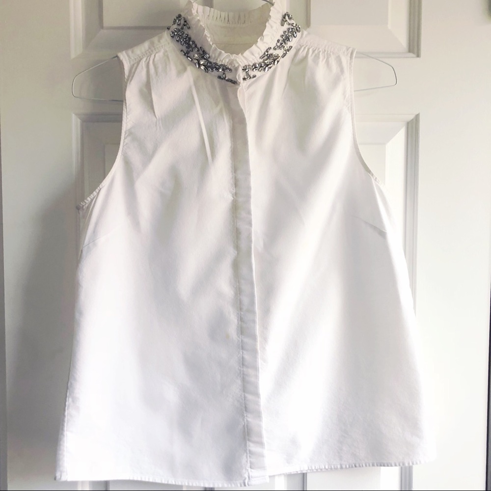 JCREW Jeweled Neck White Oxford